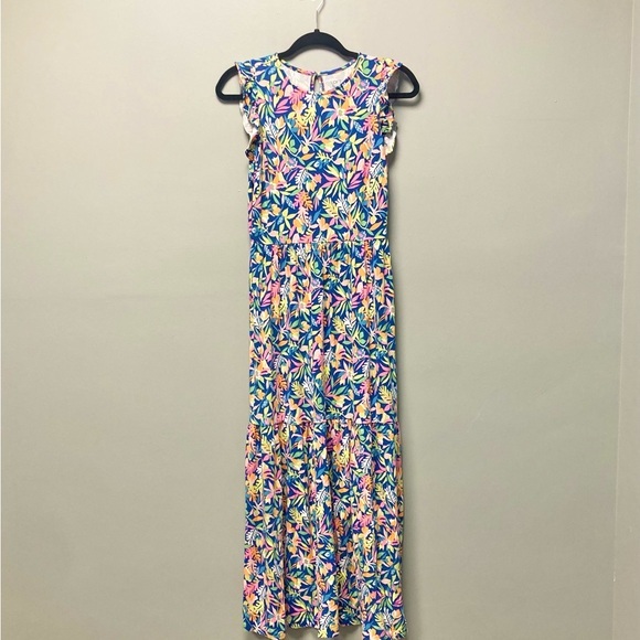 LOFT Beach Dresses & Skirts - LOFT Beach Womens Small Blue Tropical Floral Ruffle Tiered Maxi Dress Jersey